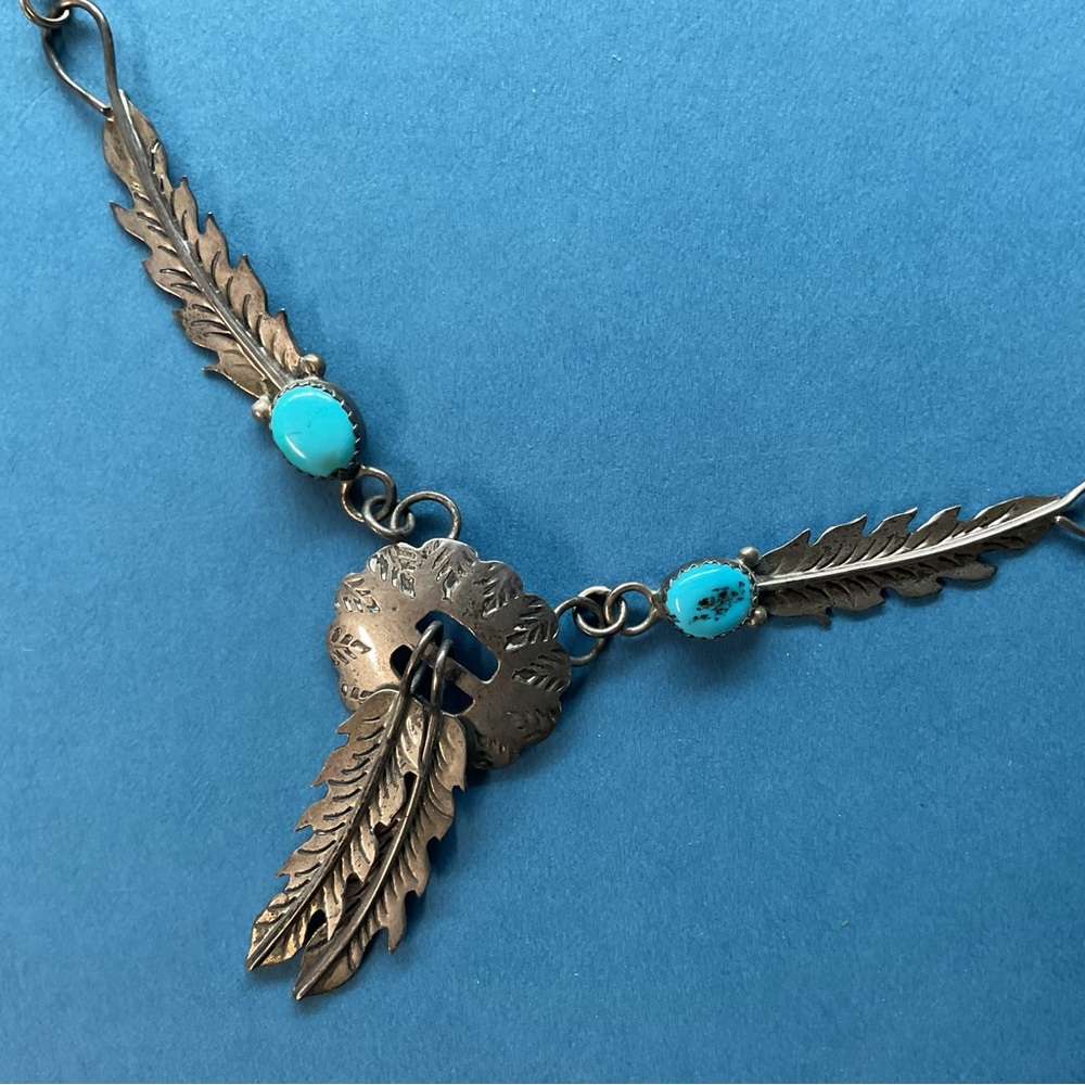Silver and Turquoise Feather Necklace